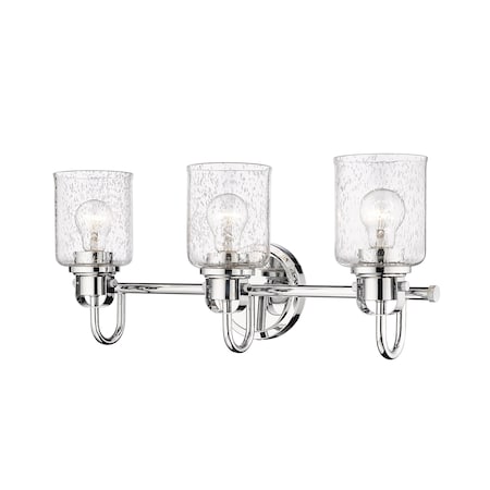 Kinsley 3 Light Vanity, Chrome And Clear Seeded